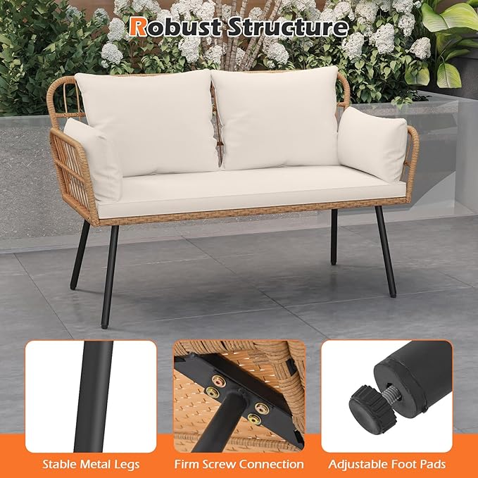 Tangkula Patio Wicker Loveseat, Outdoor Rattan 2-Seat Cushioned Sofa - Image 9