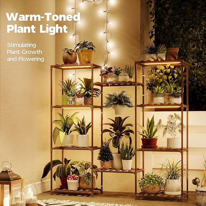 Bamworld Plant Stand with Grow Lights Large Plant Shelf - Image 2
