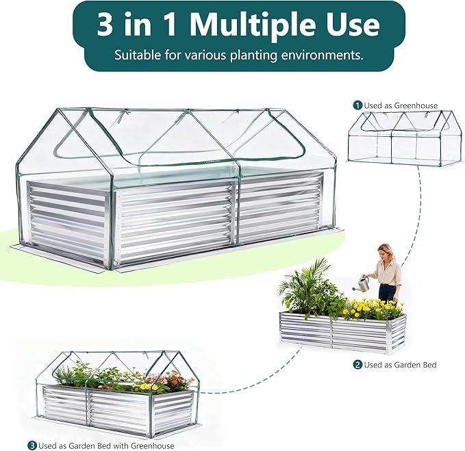 DUMOS Raised Garden Bed with Cover, Large Metal Garden Bed Mini Greenhouse - Image 2