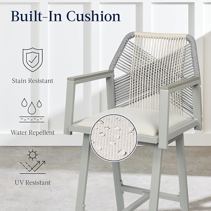 Best Choice Products Outdoor Bar Stools Set of 2, Bar Height, 360° Swivel - Image 5