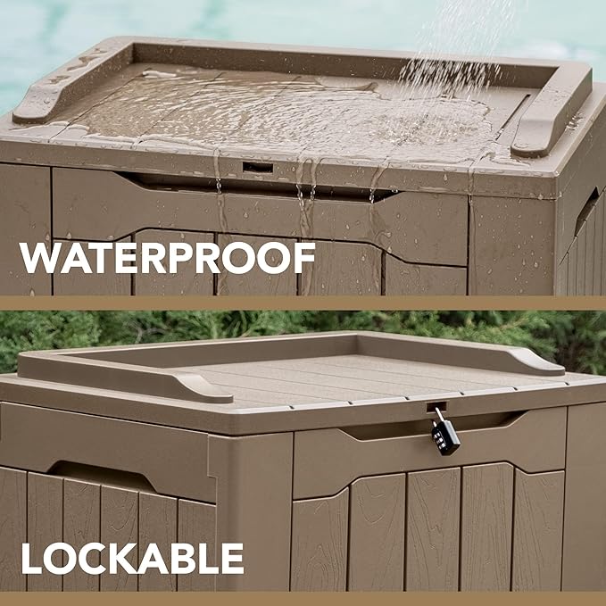 Devoko 30 Gallon Resin Deck Box Outdoor Indoor Waterproof Storage Box - Image 2