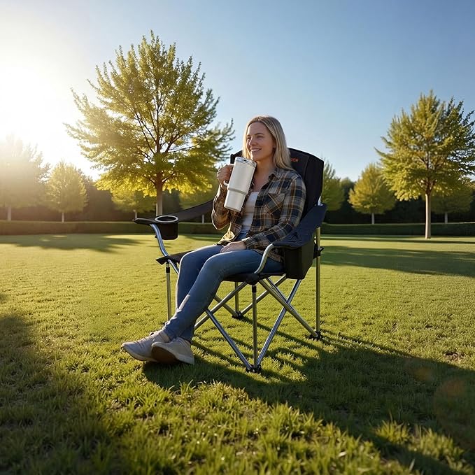 VEVOR Oversized Camping Folding Chair, Portable Heavy Duty Outdoor Quad Lumbar - Image 2