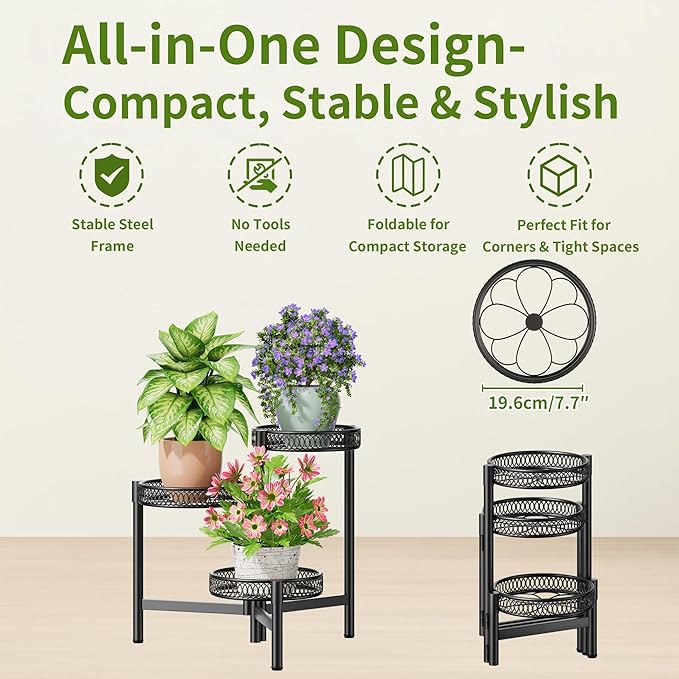 3 Tier Metal Plant Stand Indoor Outdoor, Corner Tall Plant Shelf - Image 5