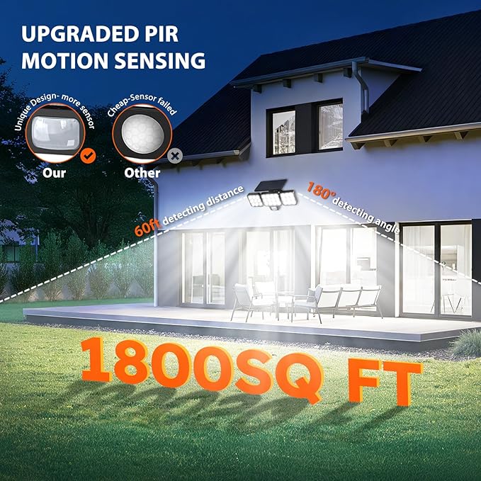 WdtPro Solar Lights Outdoor Flood Light 3 Pack, 3500LM Bright Motion Sensor - Image 4