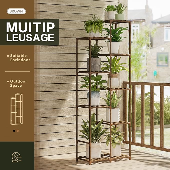 Bamworld 62 " Tall Plant Stand for Indoor Plants Outdoor Corner Plant Shelf - Image 4
