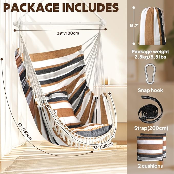 Chihee Hammock Chair Hanging Swing Max 500 Lbs 2 Cushions Included Metal - Image 6