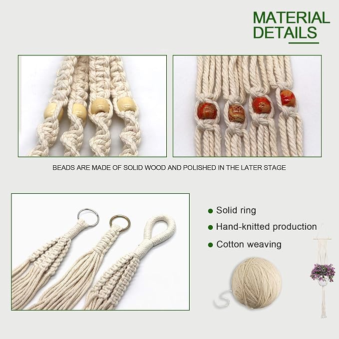 IGaiety Macrame Plant Hanger 5 Pcs Indoor Outdoor Hanging Plant Holders - Image 3