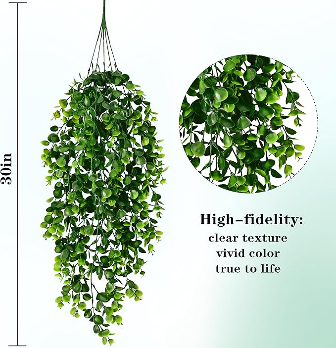 Waipfaru 4Pcs Fake Hanging Plants 2.7ft Fake Plants Eucalyptus Leaves UV - Image 3