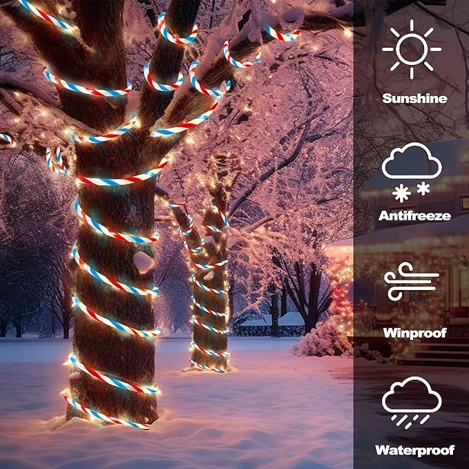 Jnaurb Christmas Candy Cane Lights, 66ft 480 LED Connectable White & Red & Blue - Image 5