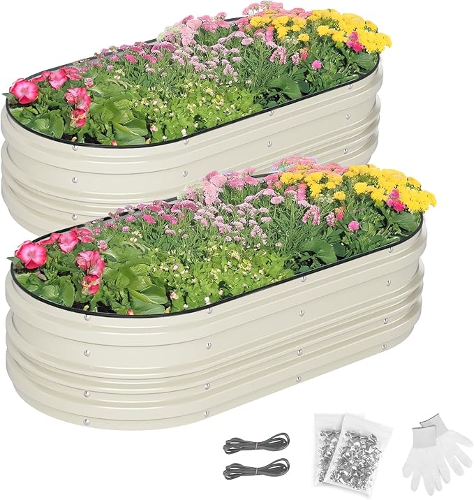 WORKPRO 2PK 4x2x1ft Outdoor Galvanized Raised Garden Bed Kit, Rust & Corrosion by WORKPRO
