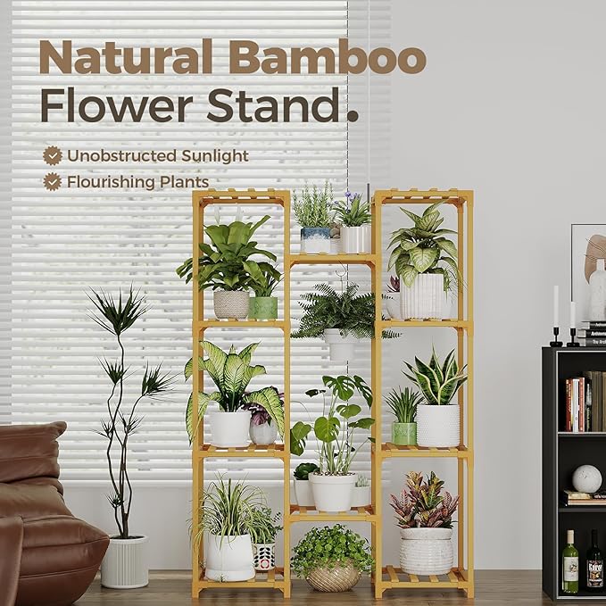 Bamworld Bamboo Plant Stand Indoor Hanging Plants Shelf - Image 2