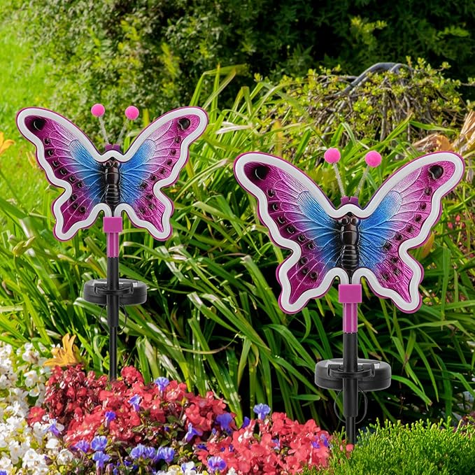 Butterfly Solar Lights, Solar Butterfly Outdoor Light, Garden Decor, Neon - Image 2