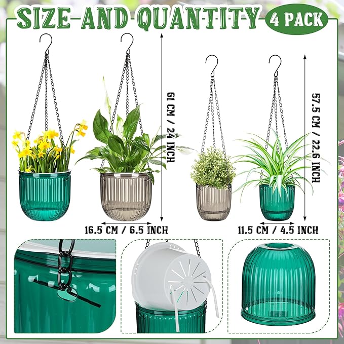 Maxcheck 4 Pcs Self Watering Hanging Planters Indoor Gift 6.5'' 4.5'' Hanging - Image 2