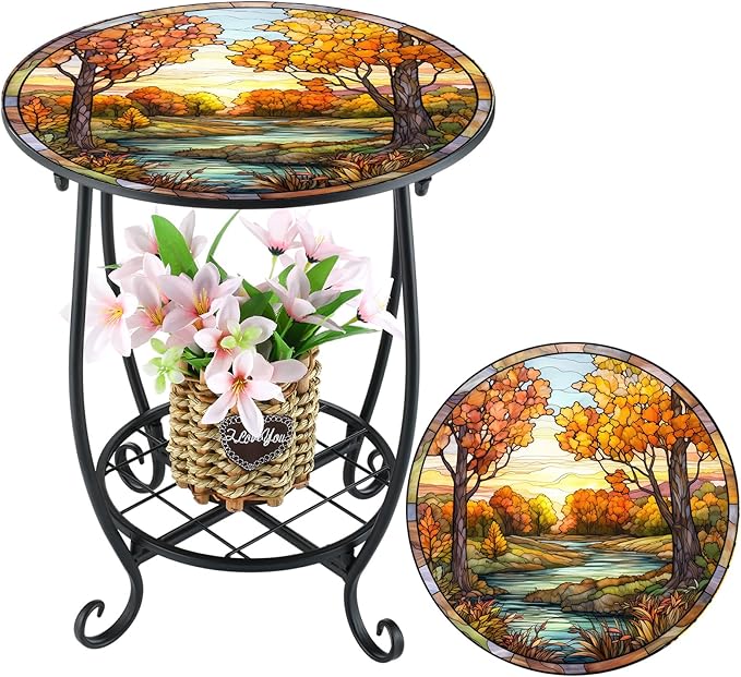 Outdoor Side Table Round Small Mosaic Patio Accent Indoor End Plant Coffee Tea - Image 7