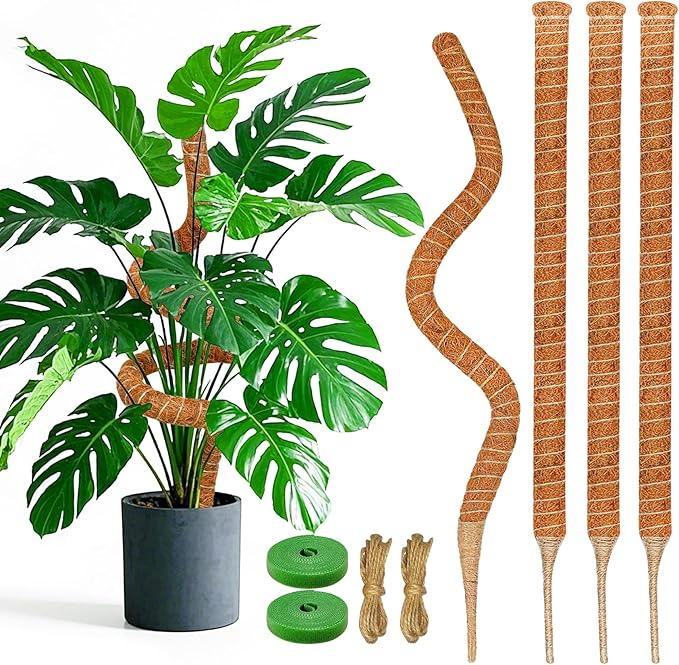 4 Pack 28 Inch Moss Pole Monstera Plant Support, Coir Moss Poles by Unknown