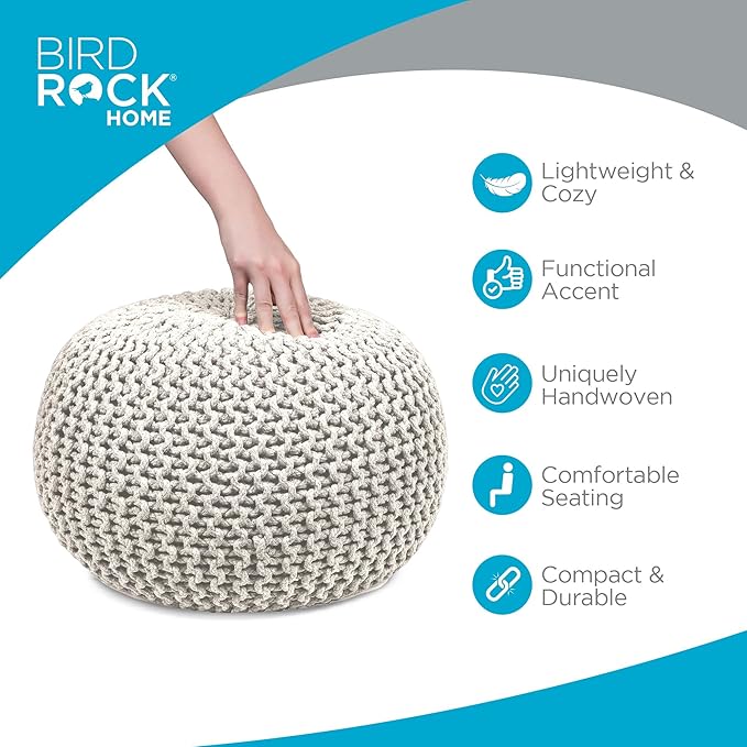 BIRDROCK HOME Round Pouf Ottoman | Cotton Braided Foot Stool - Image 5