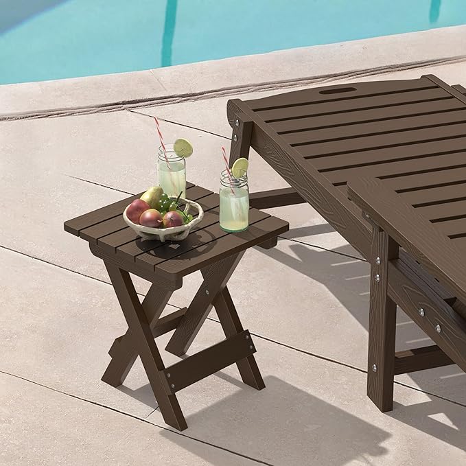 LUE BONA Small Outdoor Folding Side Table, HDPS Outside End Table - Image 2