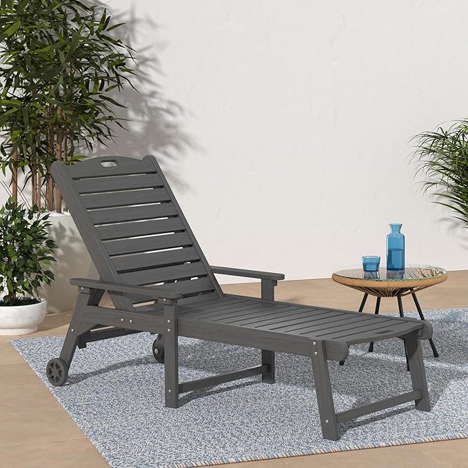 LUE BONA Outdoor Chaise Lounge Chairs Set of 4, HDPS Chaise Lounger, 5 - Image 2