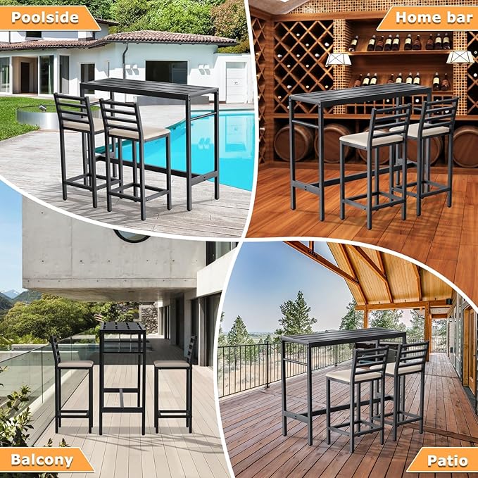 Outdoor Patio Bar Set 3 Piece, 2 Cushioned 41" Bar Stools, Metal Bar Table and - Image 7