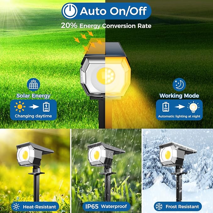 2 Pack Solar Spot Lights Outdoor, Solar Spotlights Outdoor Waterproof 2-in-1 - Image 2