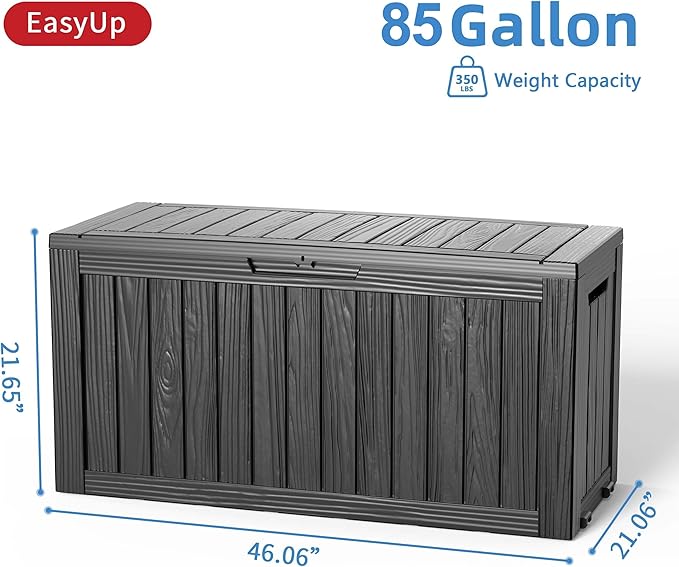 EasyUp 85 Gallon Outdoor Storage Box, Resin Waterproof UV-Resistant Deck Box - Image 7