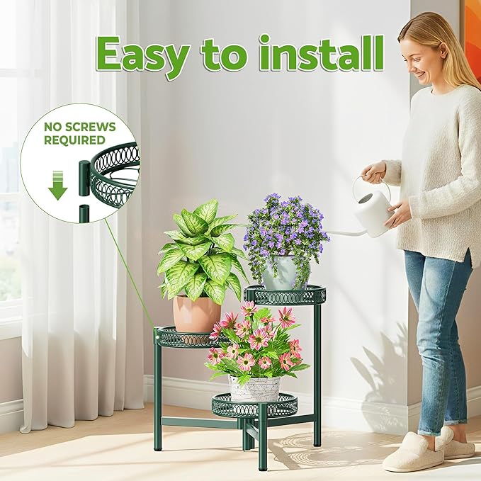 Plant Stand Indoor Outdoor, 3 Tier Corner Metal Flower Display Holder Shelf - Image 6