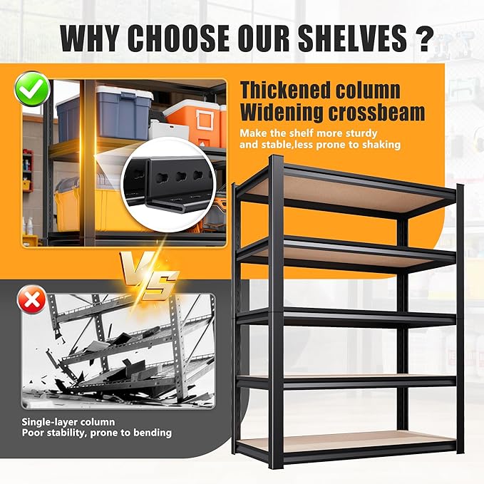 Set of 3 Garage Shelving Heavy Duty Storage Shelves, Metal Adjustable Shelving - Image 5