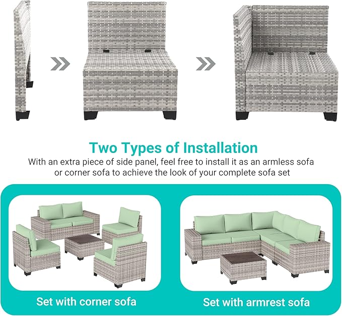 6-Piece Outdoor Patio Furniture Set Wicker Sectional Sofa Set, Patio - Image 2