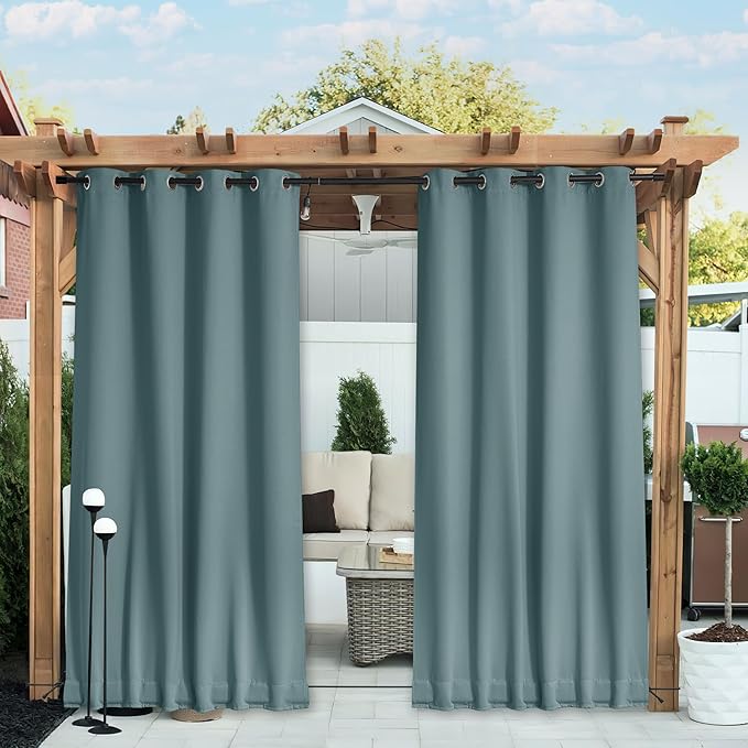 NICETOWN 2 Panels Waterproof Outdoor Curtains Fixed Grommet & Back Tab on Top & by NICETOWN