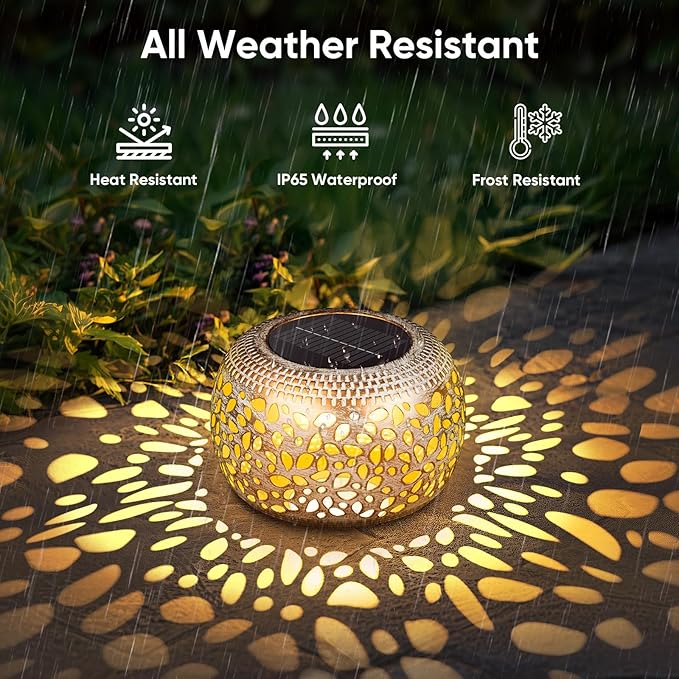 Solar Lanterns Outdoor Waterproof: 2 Pack White Gold Hollow Out Metal Solar - Image 5