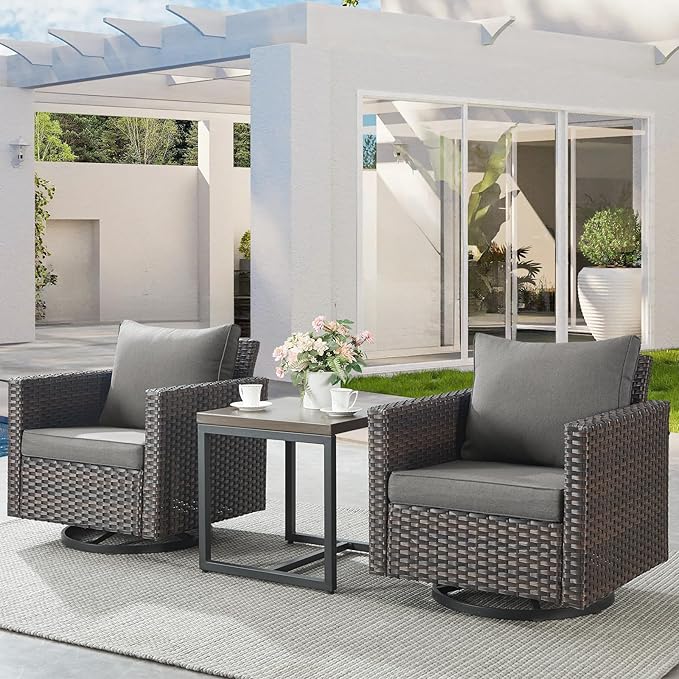 Belord Outdoor Bistro Set 3 Piece Wicker Swivel Rocker Patio Chairs, Oversize - Image 3