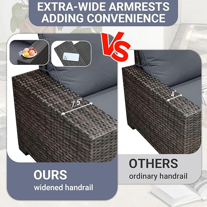 Jing's Villa 6-Piece Patio Furniture Set, All-Weather Outdoor Wicker Sectional - Image 3