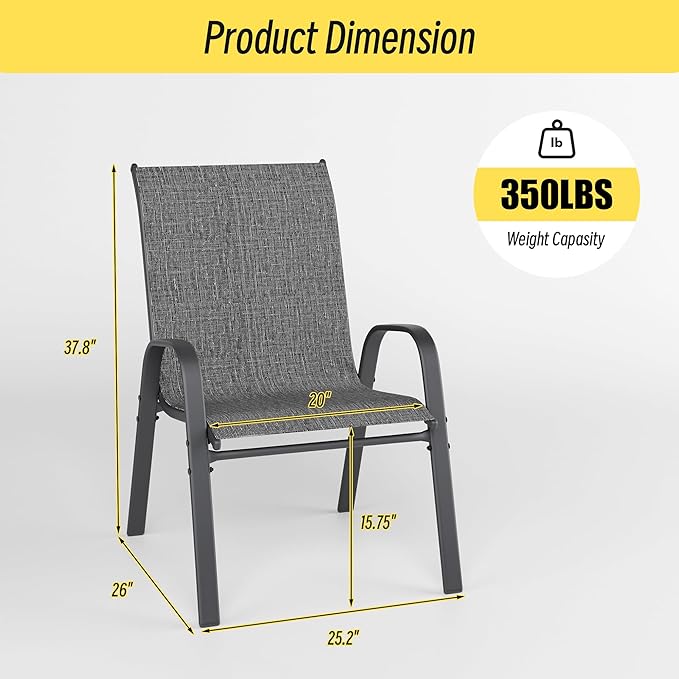 Betterhood Patio Chairs Set of 2, Stackable Outdoor Dining Chairs Set - Image 2