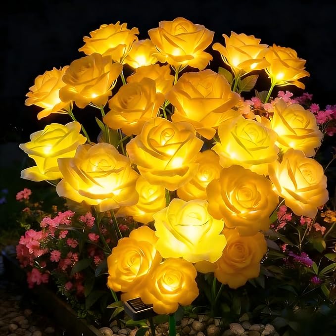 Solar Rose Lights Outdoor, 2 Pack Waterproof Color Changing LED Flower Lights by Unknown