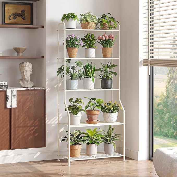 5-Tier Corner Plant Stand, Metal Black Flower Pot Rack, Indoor Outdoor Heavy - Image 2