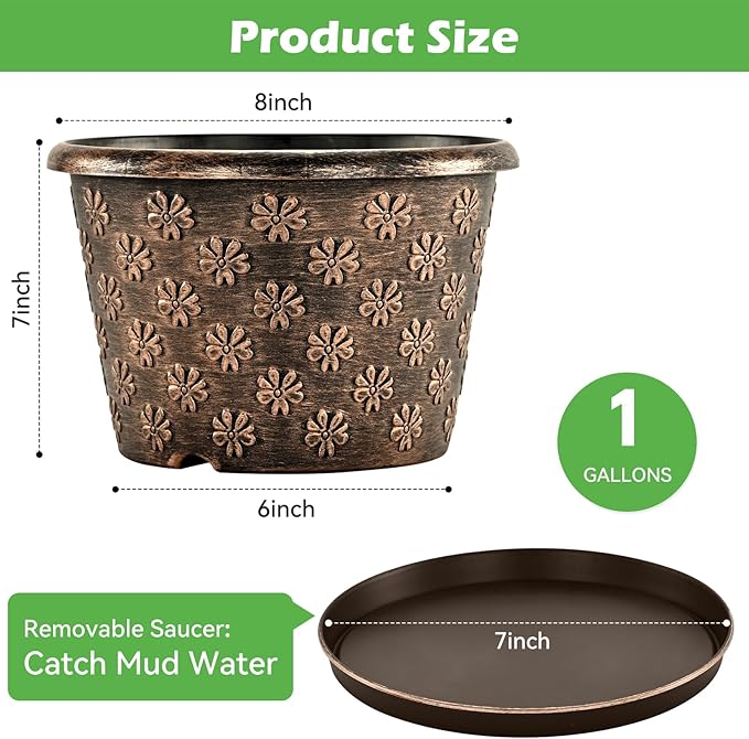 8 Inch Planter Pots for Plants, Plastic Flower Pots Indoor Outdoor, 5 Pack - Image 3