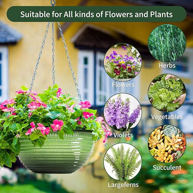 12 inch Hanging Planters for Indoor Outdoor Plants, 2 Pack Large Hanging Flower - Image 6
