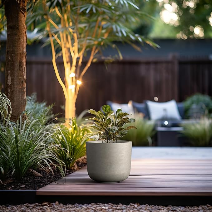 Kante Round Concrete Planter, 13.2 Inch Dia Classic Style Large Plant Pot - Image 5