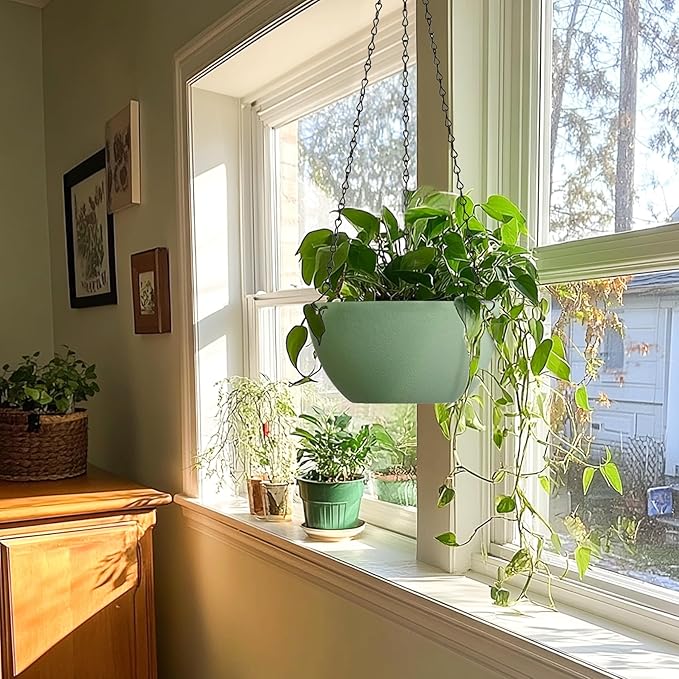 T4U 10 Inch Hanging Planters for Indoor Outdoor Plants, 2 Pack Plastic Hanging - Image 3