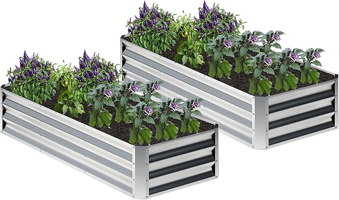 2PCS 6x2x1FT Galvanized Raised Garden Bed, Planter Raised Beds-Metal Garden Box by Home