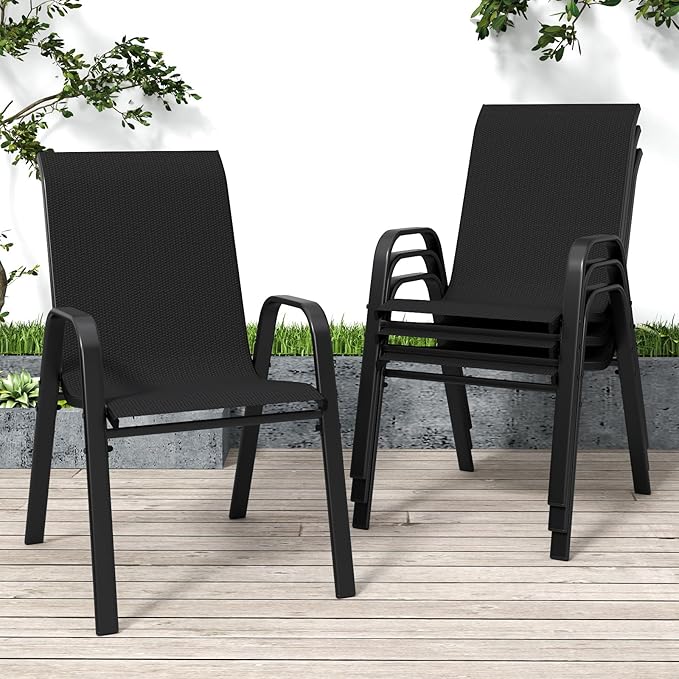 Patio Chairs Set of 4, Stackable Outdoor Dining Chairs by Vimstora