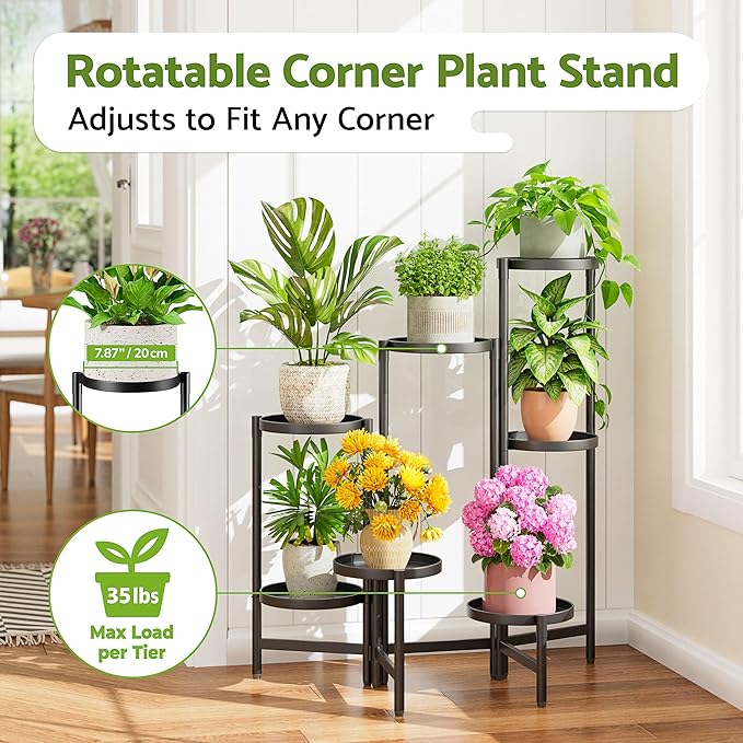 7 Tiered Metal Corner Plant Stand Indoor Outdoor, Tall Large Folding Rack - Image 2