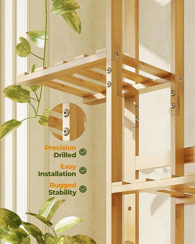 Bamworld Bamboo Plant Stand Indoor 5 Tiered Plant Shelf Outdoor Corner Plant - Image 4