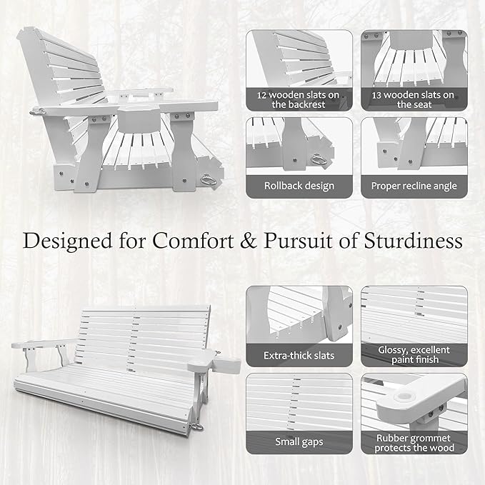 Wooden Porch Swing 2-Seater, Bench Swing - Image 4