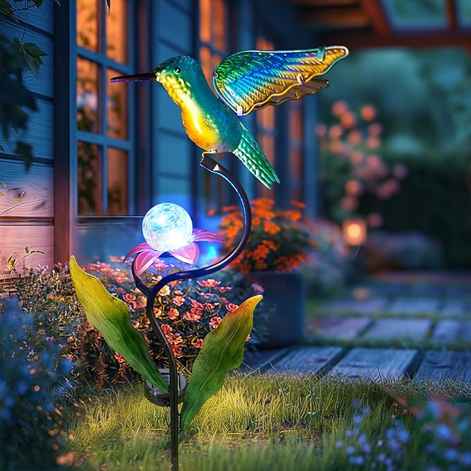 HONGLAND 46 Inch Solar Hummingbird Lights, Solar Garden Decor - Image 6