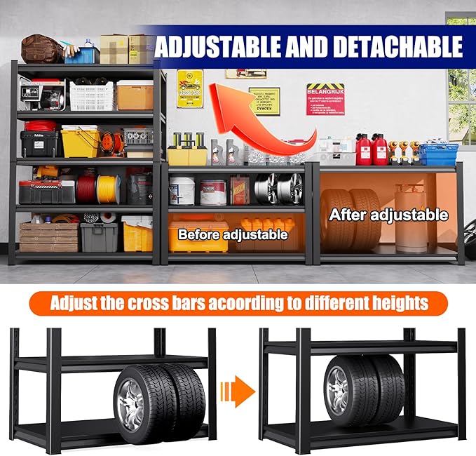71"H-35"W Garage Shelving Heavy Duty Storage Shelves, Metal Adjustable Shelving - Image 5