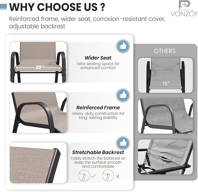 Patio Dining Chairs Set of 4, Stackable Dining Chairs High Back, Breathable - Image 5
