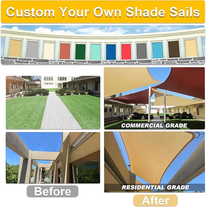 KANAGAWA Sun Shade Sail 20'x20' Grey Rectangle UV Block Canopy Awning Shelter - Image 4