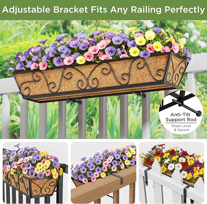 6pcs 30 Inch Window Deck with Coco Liner, Metal Hanging Flower Planter Window - Image 3