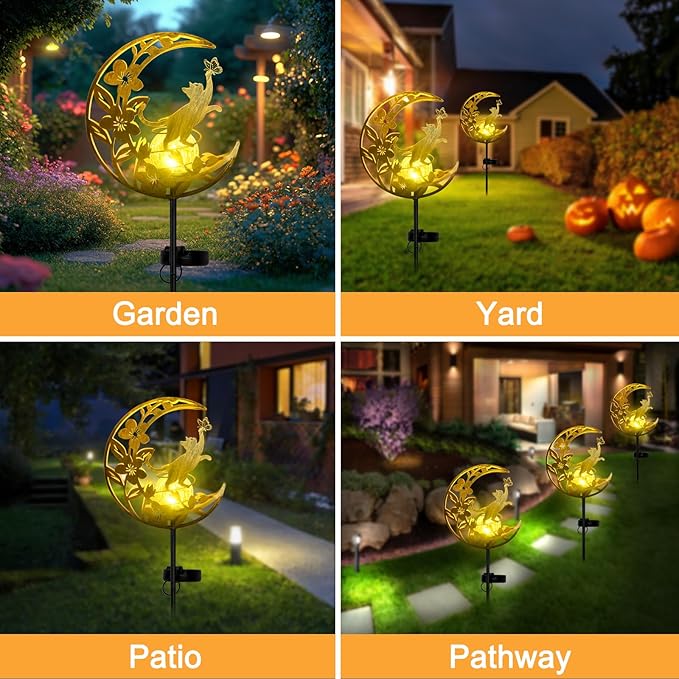 JOBOSI Solar Moon Cat Decorative Gift, Solar Moon Cat Ground Stake Light - Image 2